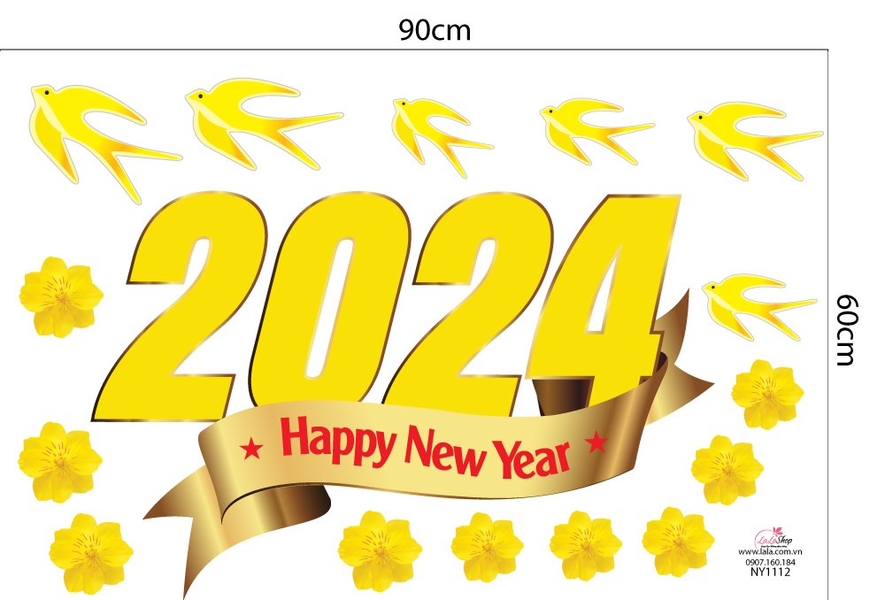Decal Trang Trí Tết Happy New Year 2024 Mẫu 3