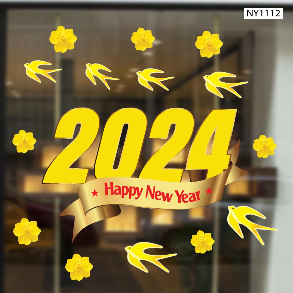 Decal Trang Trí Tết Happy New Year 2024 Mẫu 3