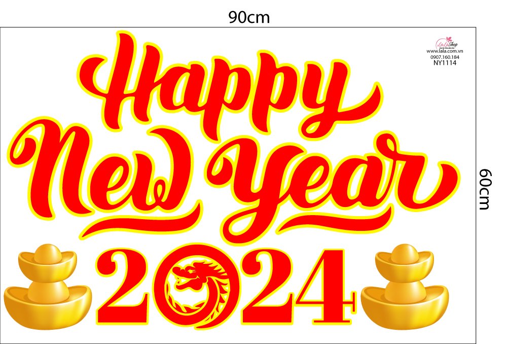 Decal Trang Trí Tết Happy New Year 2024 Mẫu 5