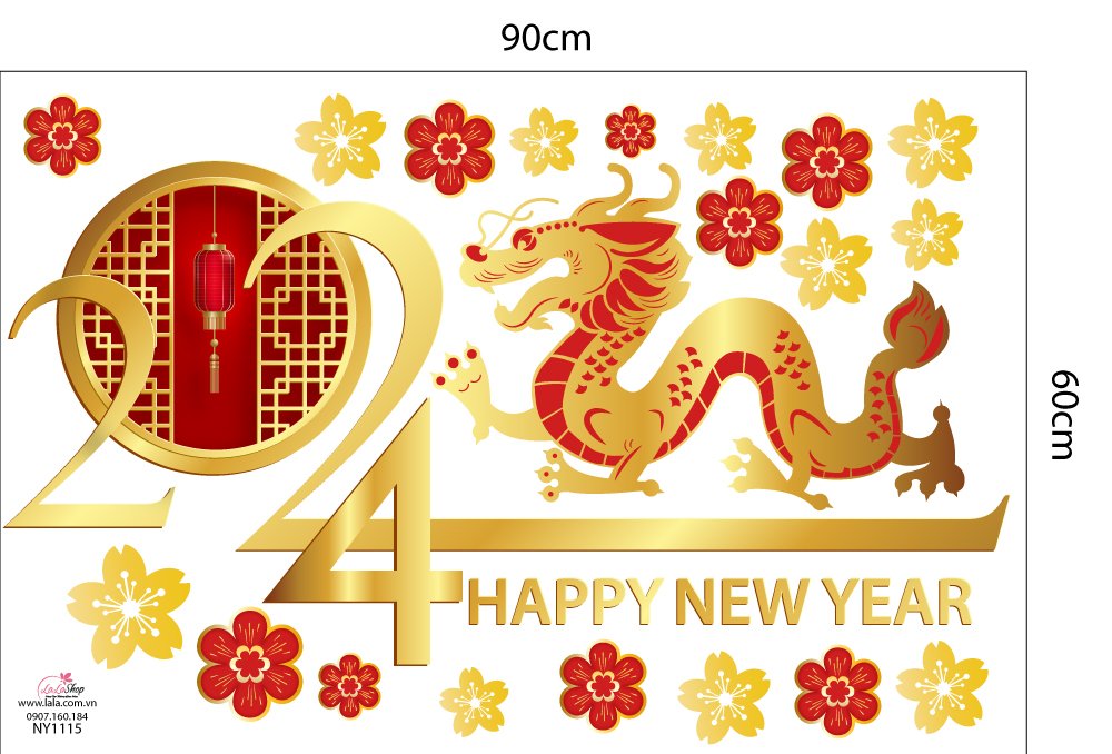 Decal Trang Trí Tết Happy New Year 2024 Mẫu 6
