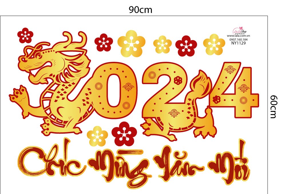 Decal trang trí tết giáp thìn chúc mừng năm mới 2024