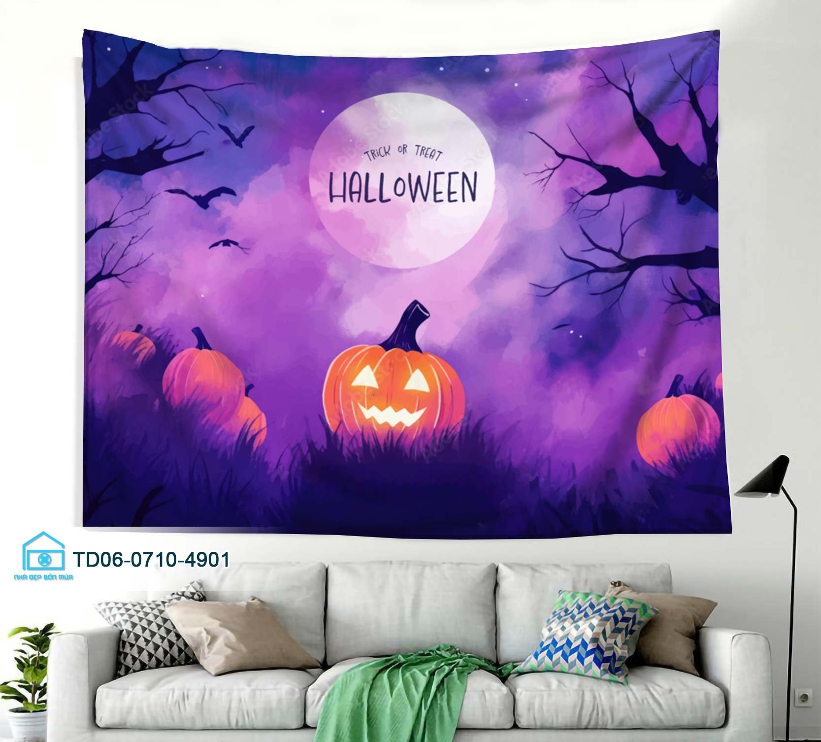 Tranh Vải Halloween Treo Tường Bí Ngô trick or treat halloween