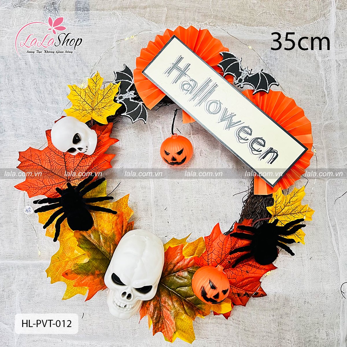 Vòng Treo Cửa Lá Phong Trang Trí Halloween Kinh Dị 35cm Kèm Đèn Led