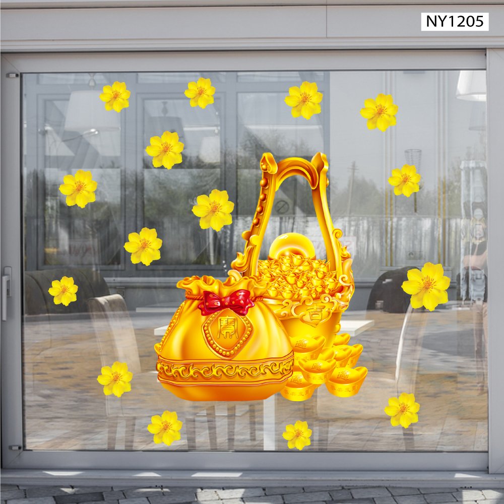 Decal Trang Trí Tết Túi Tiền Vàng Mẫu 3