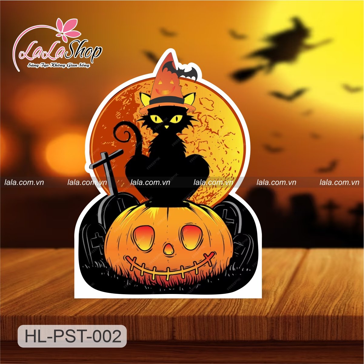 Standee trang trí halloween mèo đen và bí ngô ma quái
