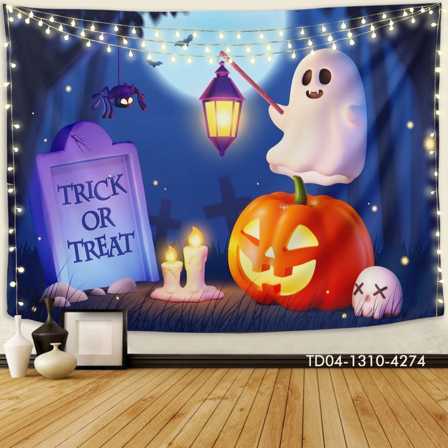 Tranh Vải Halloween Treo Tường Bí Ngô Và Ma Trắng
