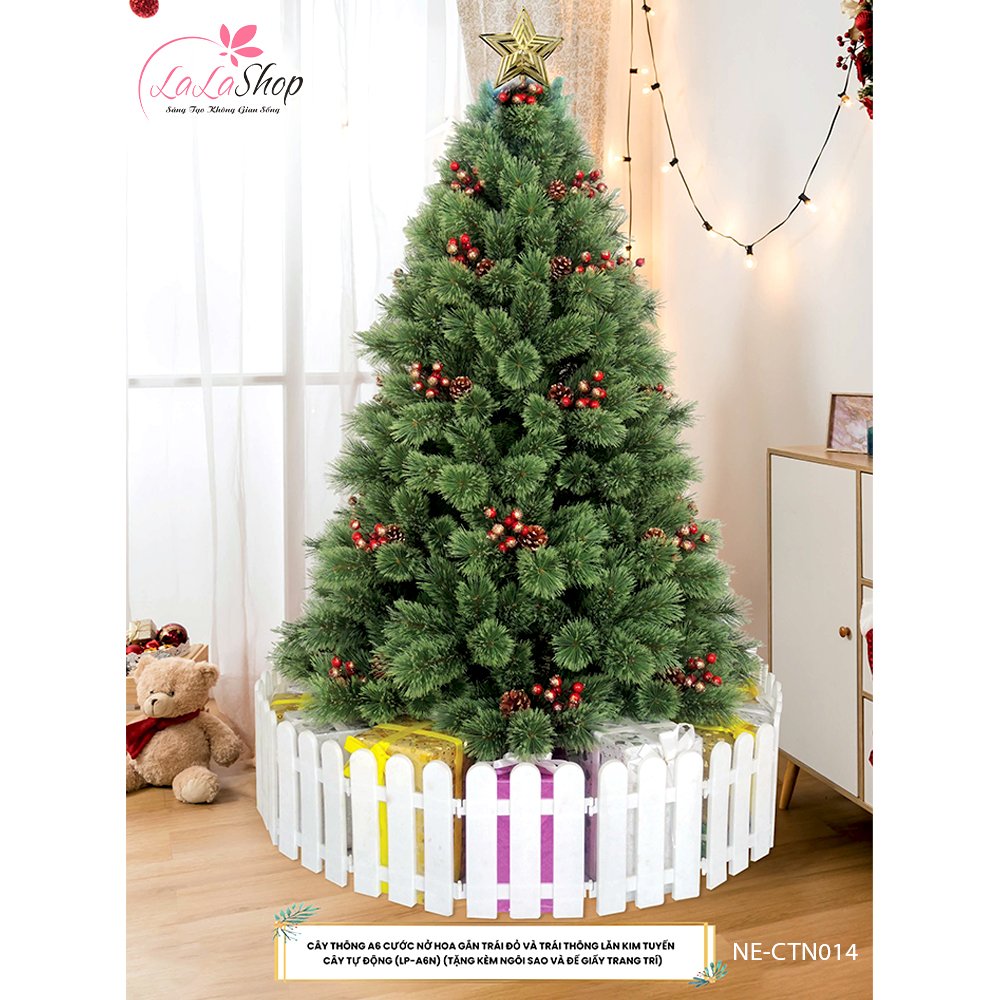 Cây thông noel a6 cước nở hoa gắn trái đỏ