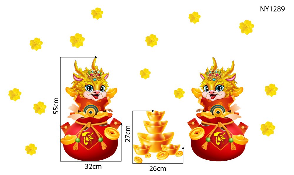 Decal Trang Trí Tết Giáp Thìn Rồng Tài Lộc May Mắn