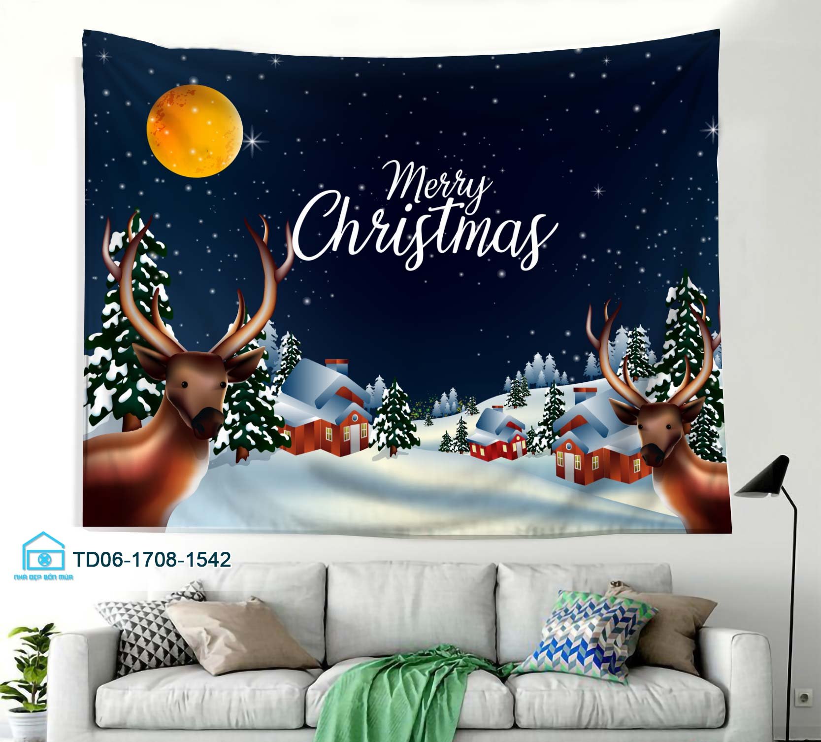 Tranh Vải Treo Tường Trang Trí Noel Tuần Lộc