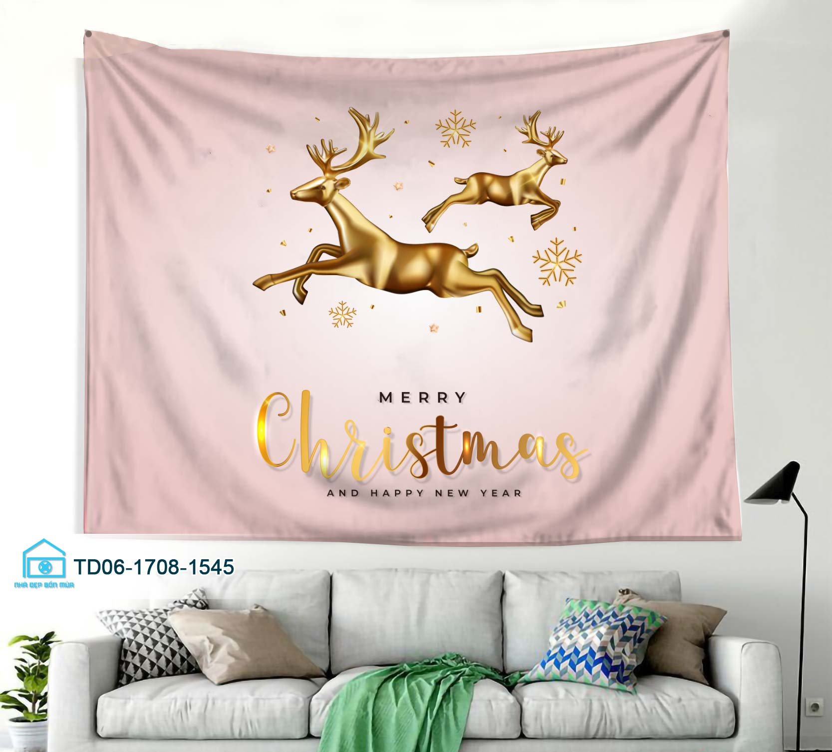 Tranh Vải Treo Tường Trang Trí Noel Tuần Lộc Mẫu 1