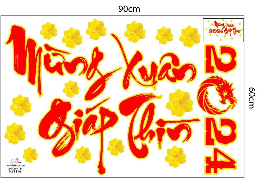 Combo Decal Trang Trí Tết Xuân Giáp Thìn Thần Tài Gõ Cửa