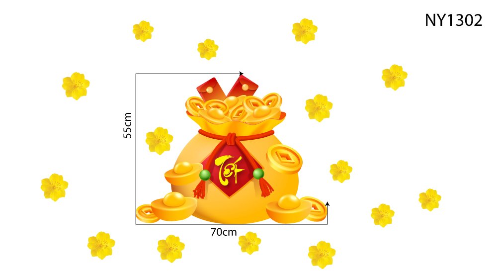Decal Trang Tr&iacute; Tết T&uacute;i Tiền V&agrave;ng T&agrave;i Lộc Mẫu 4