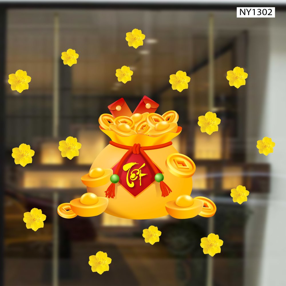 Decal Trang Tr&iacute; Tết T&uacute;i Tiền V&agrave;ng T&agrave;i Lộc Mẫu 4