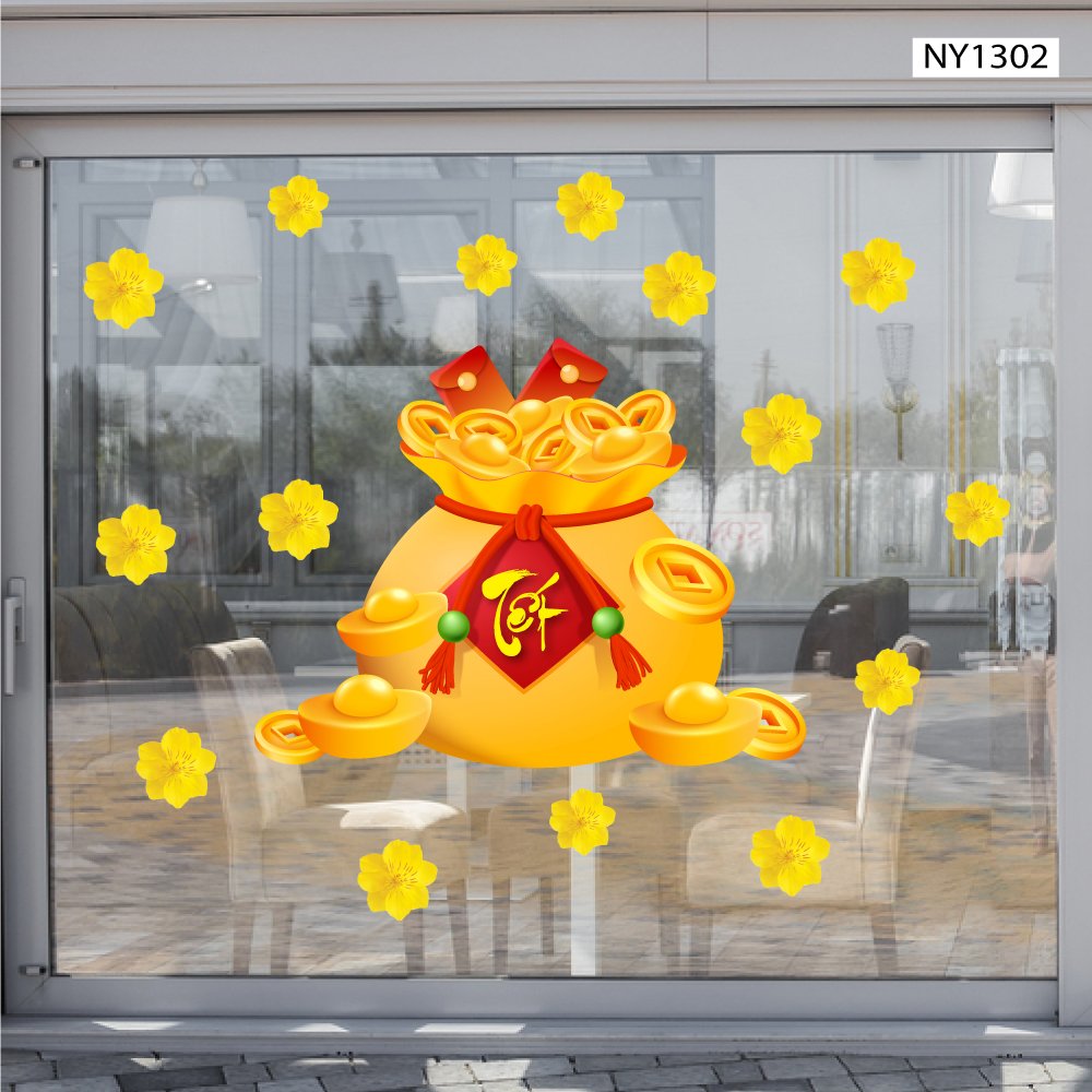 Decal Trang Tr&iacute; Tết T&uacute;i Tiền V&agrave;ng T&agrave;i Lộc Mẫu 4