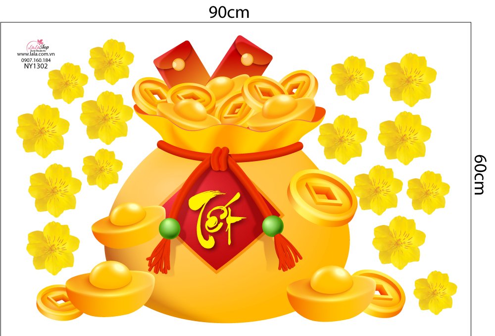 Decal Trang Tr&iacute; Tết T&uacute;i Tiền V&agrave;ng T&agrave;i Lộc Mẫu 4
