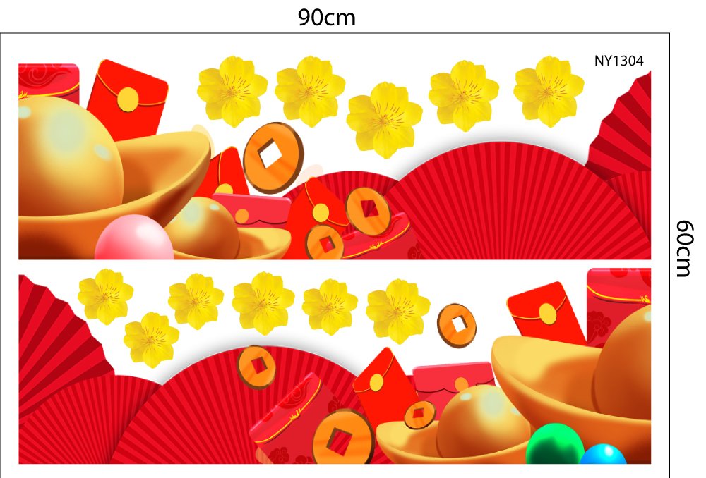 Decal Trang Trí Tết Chân Tường Tiền Vàng Mẫu 2