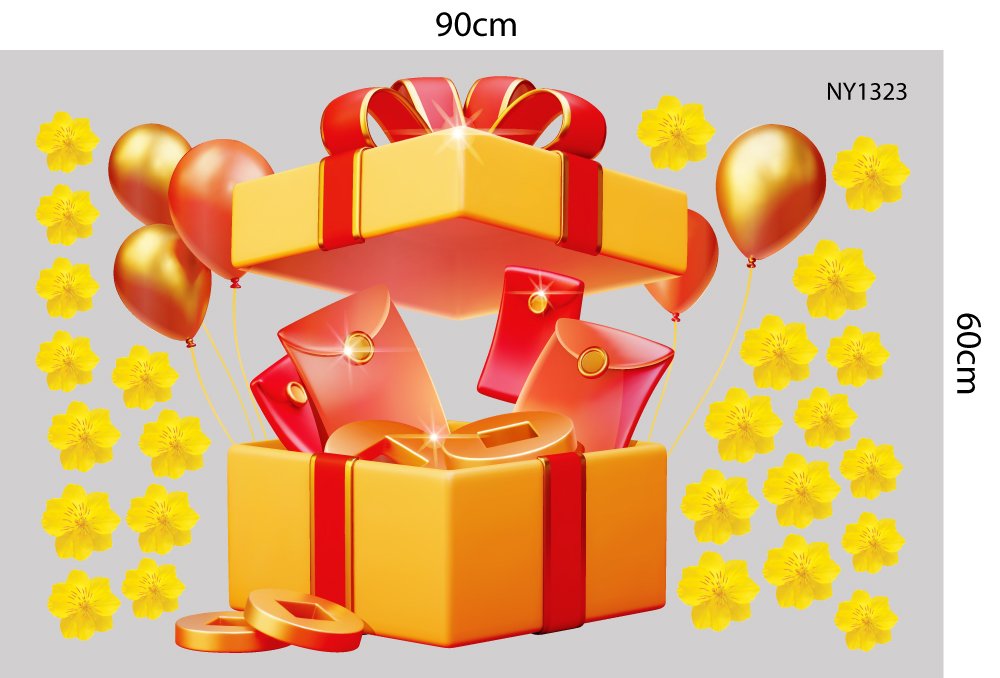 Decal Trang Trí Tết Hộp Quà Lì Xì Đỏ