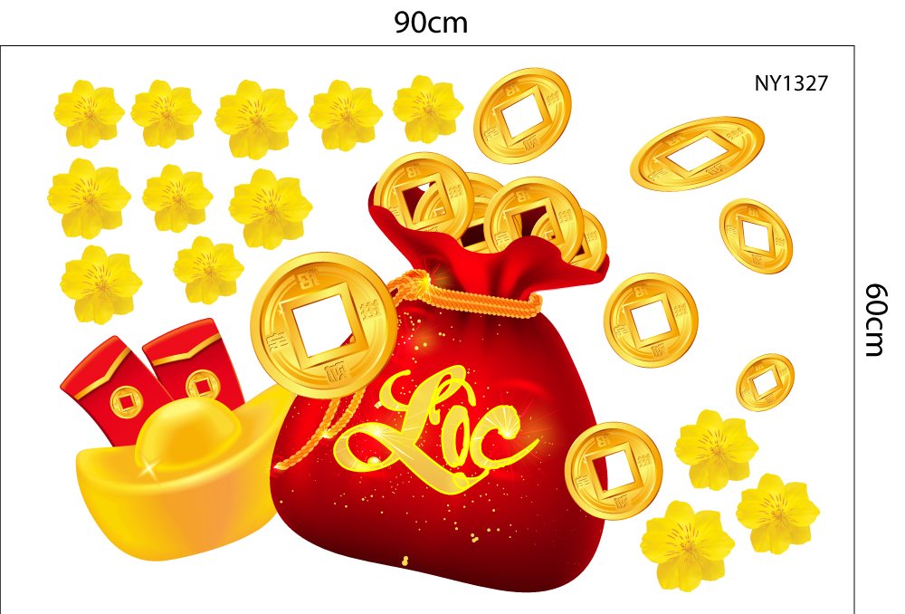 Decal Trang Trí Tết Túi Tiền Vàng Tài Lộc Mẫu 5