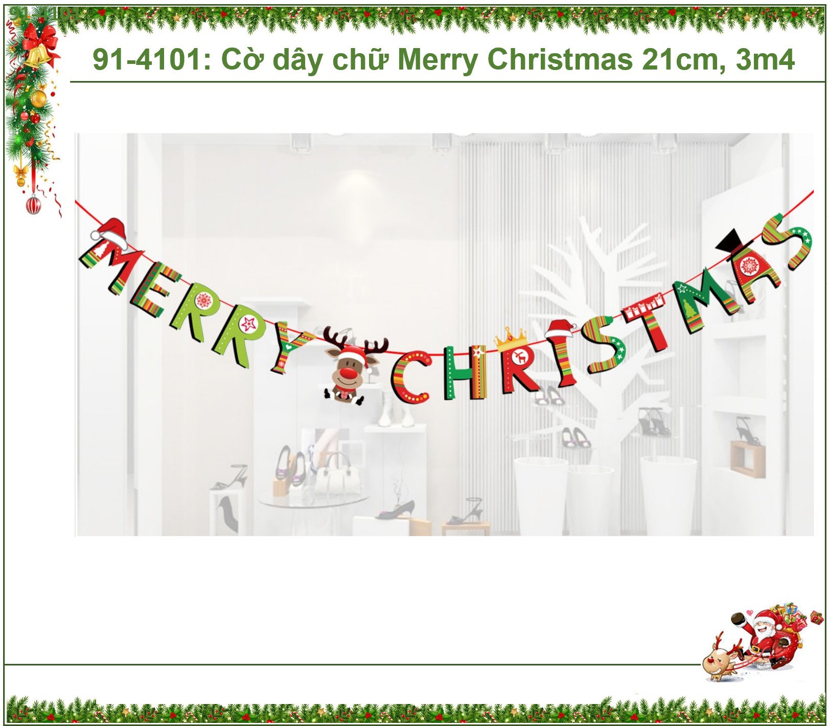 Dây chữ Merry christmas 3m4 cao 24cm trang trí noel