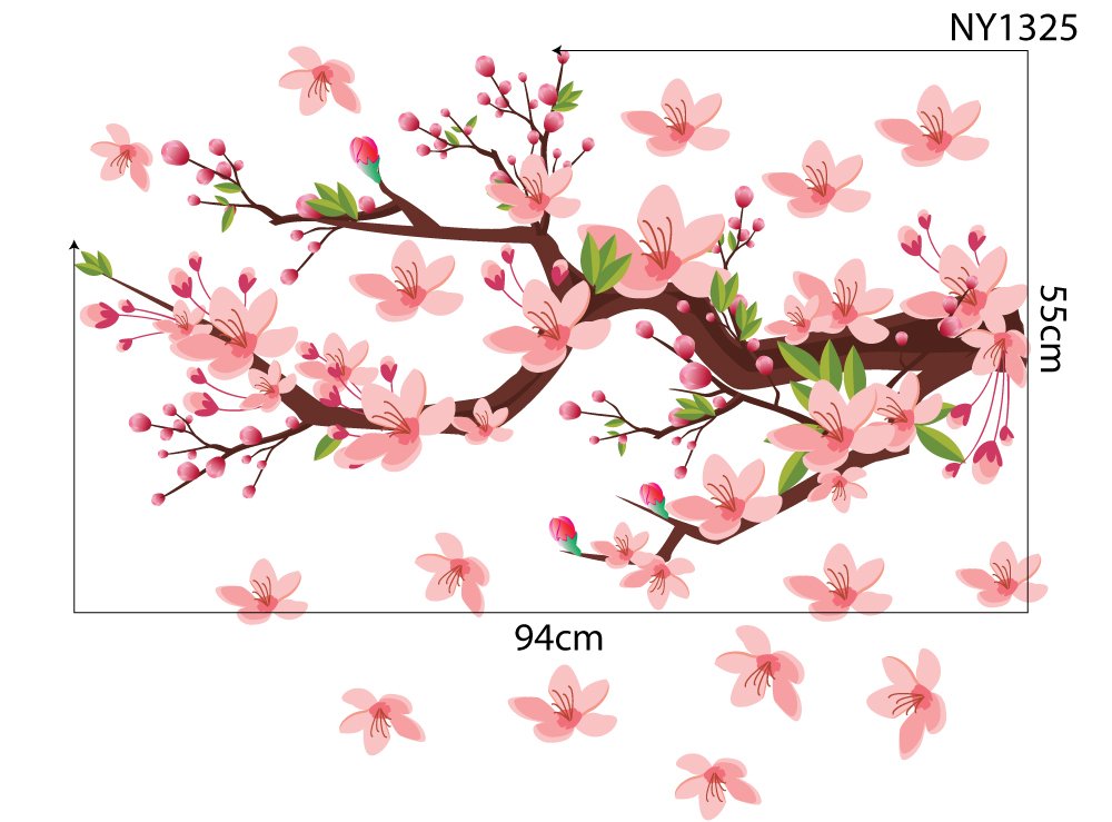 Decal Trang Trí Tết Cành Đảo Hồng Khoe Sắc Đón Xuân Mẫu 2