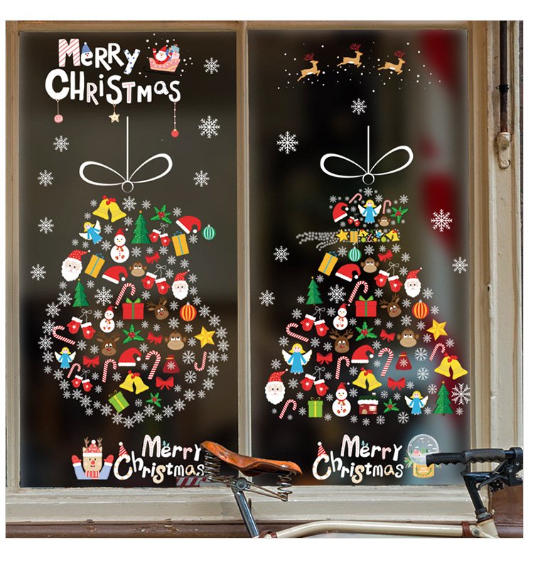 Decal tĩnh điện 2 mặt trang trí noel Cây Thông Sắc Màu