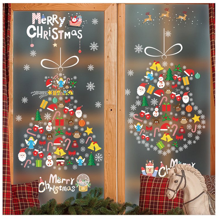 Decal tĩnh điện 2 mặt trang trí noel Cây Thông Sắc Màu