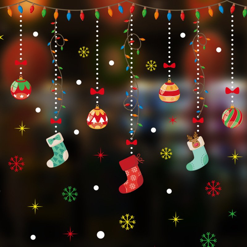 Decal tĩnh điện 2 mặt trang trí noel Dây Trea Quả Châu Và Tất