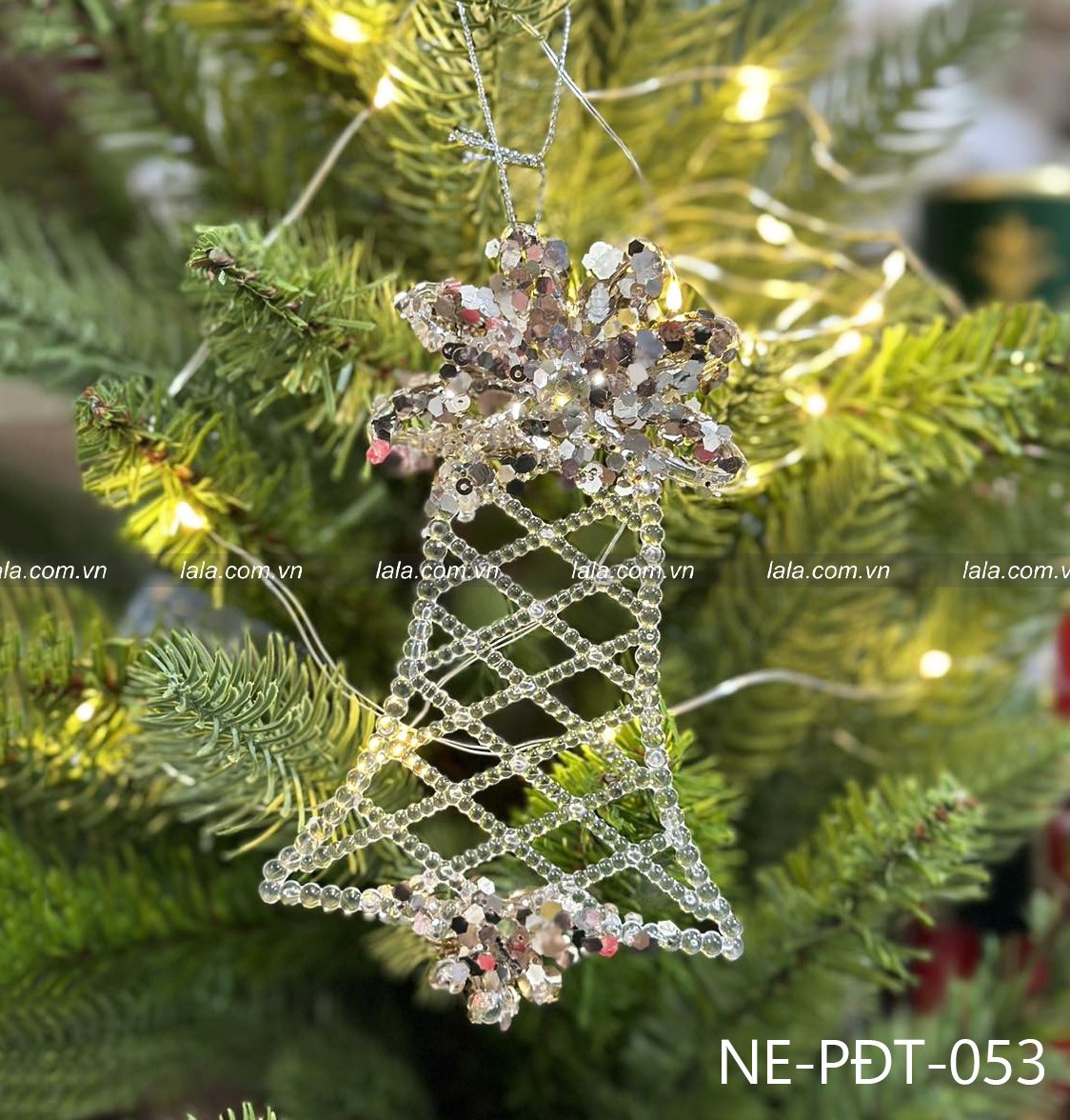 Phụ kiện treo giáng sinh chuông noel trong suốt kim tuyến