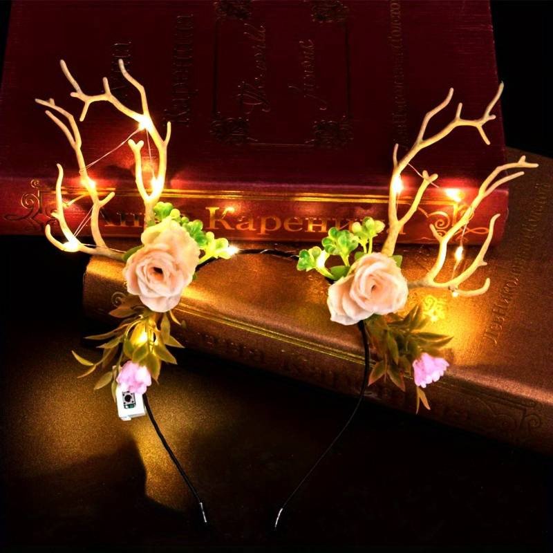 Băng đô sừng tuần lộc hoa trắng có đèn LED