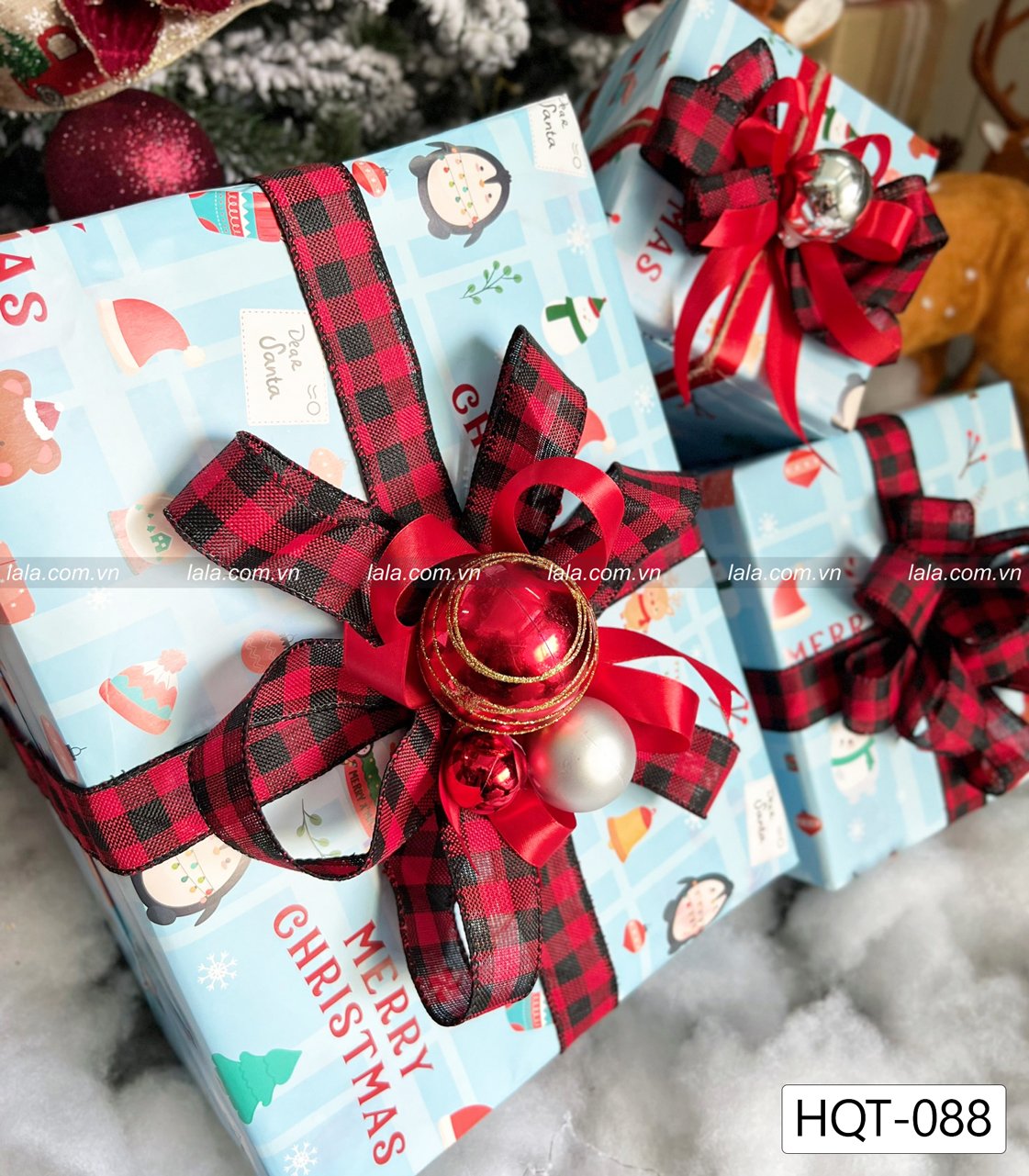 Set 3 hộp quà giáng sinh trang trí cây thông noel làm quà tặng - Mẫu 088