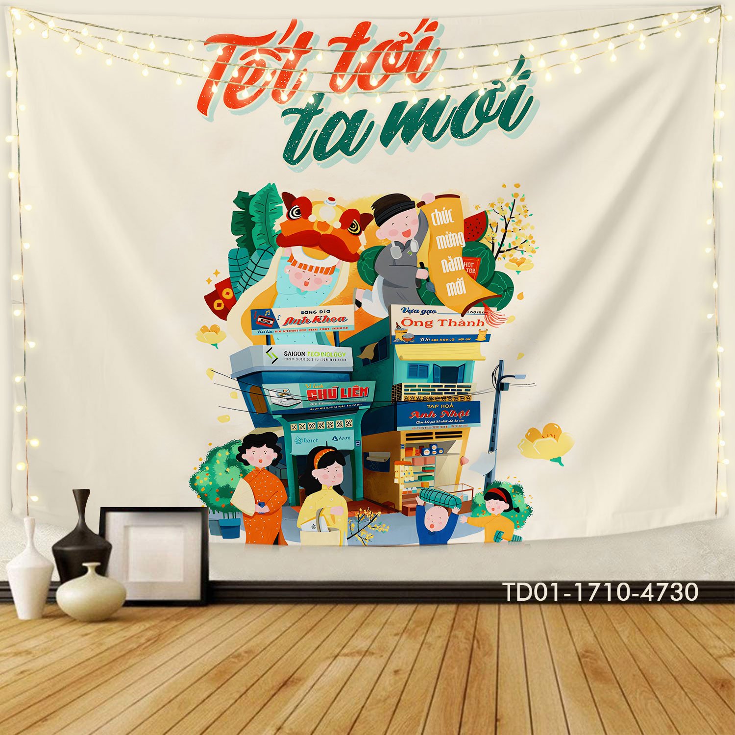 Tranh vải treo tường trang trí tết tới ta mới