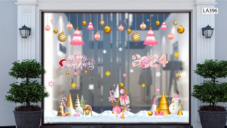 Decal trang trí Noel dán trên cửa kính