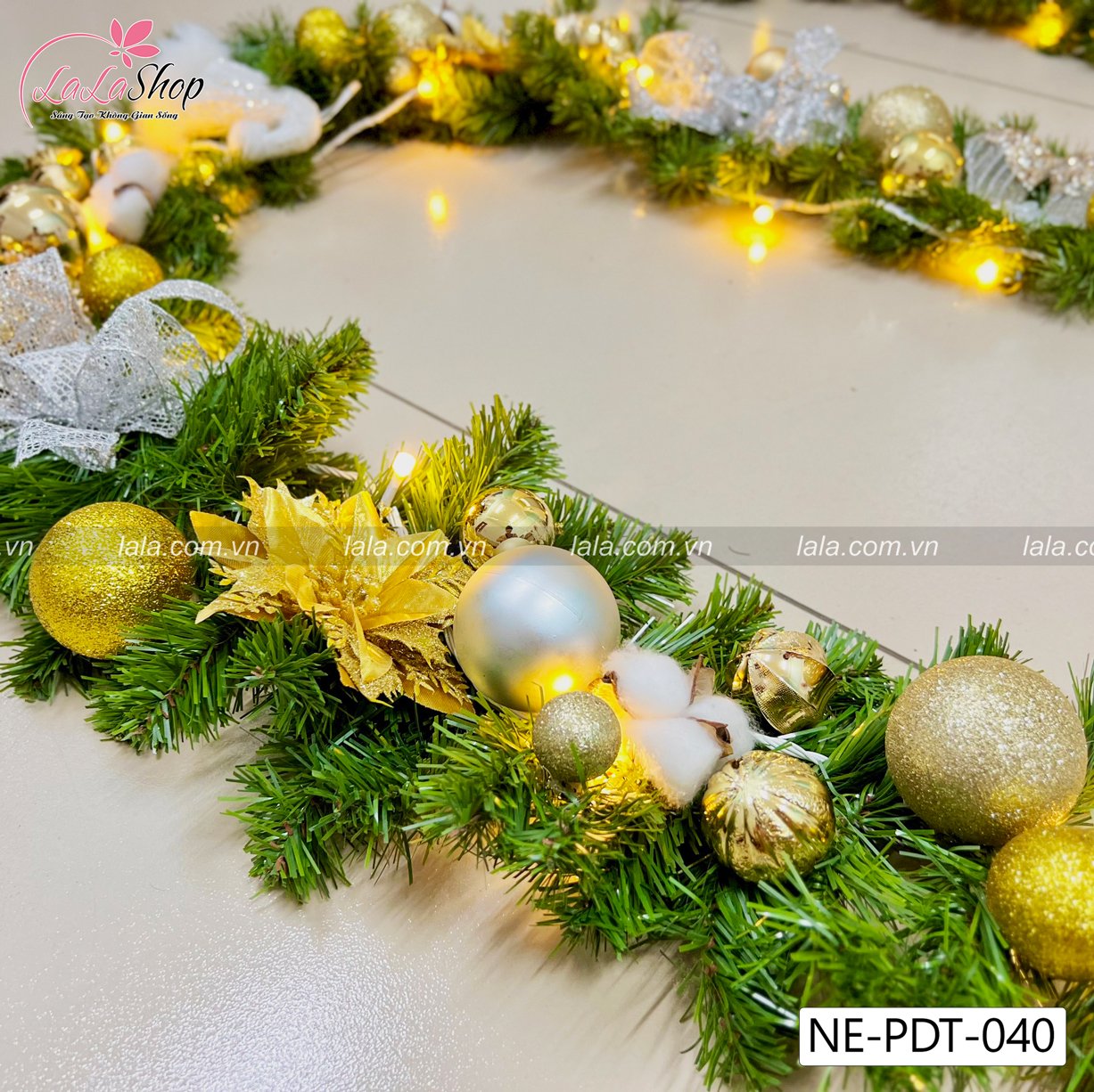 Dây thông 2m7 full phụ kiện cao cấp trang trí noel mẫu 038 tặng kèm đèn LED