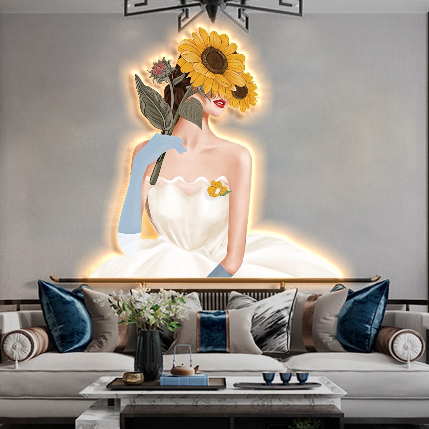 Tranh đèn tráng gương phòng khách hiện đại mẫu 250