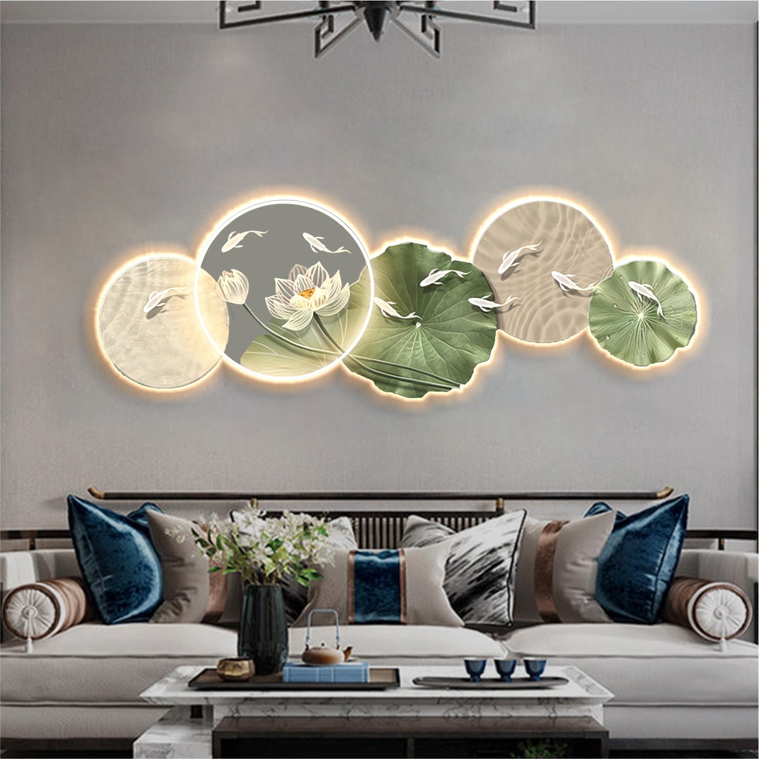 Tranh đèn tráng gương phòng khách hiện đại mẫu 255