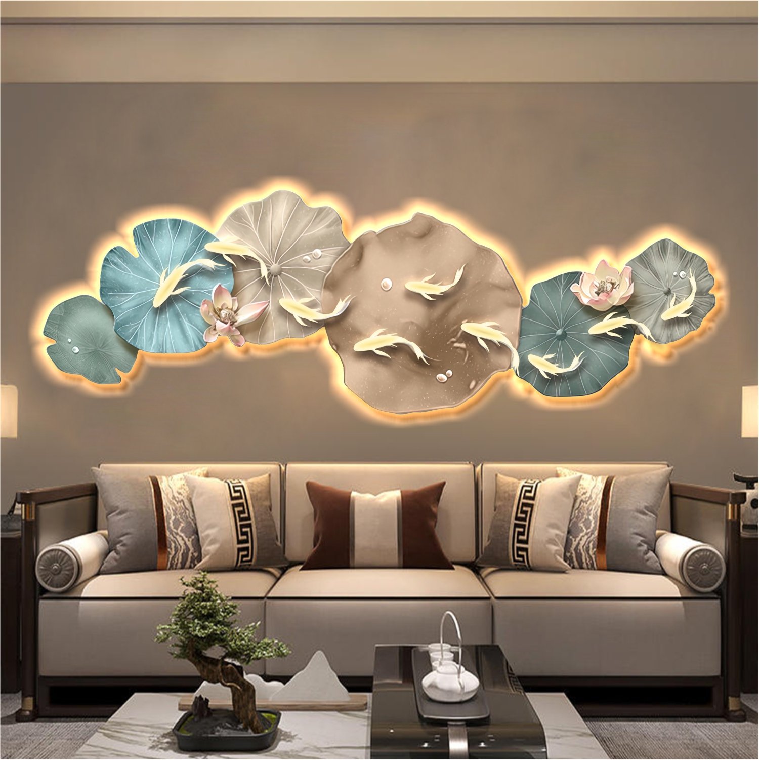 Tranh đèn tráng gương phòng khách hiện đại mẫu 261