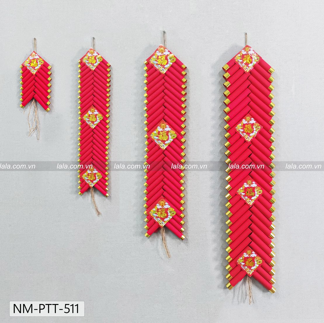 Dây pháo giấy nhung đỏ chữ Phúc trang trí tết mẫu 511