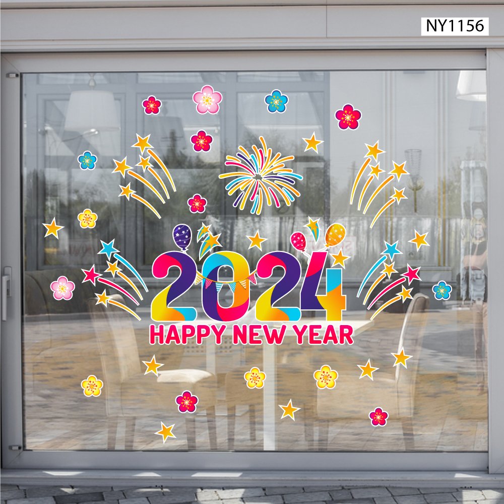 Decal trang trí tết happy new year 2024 mẫu 8