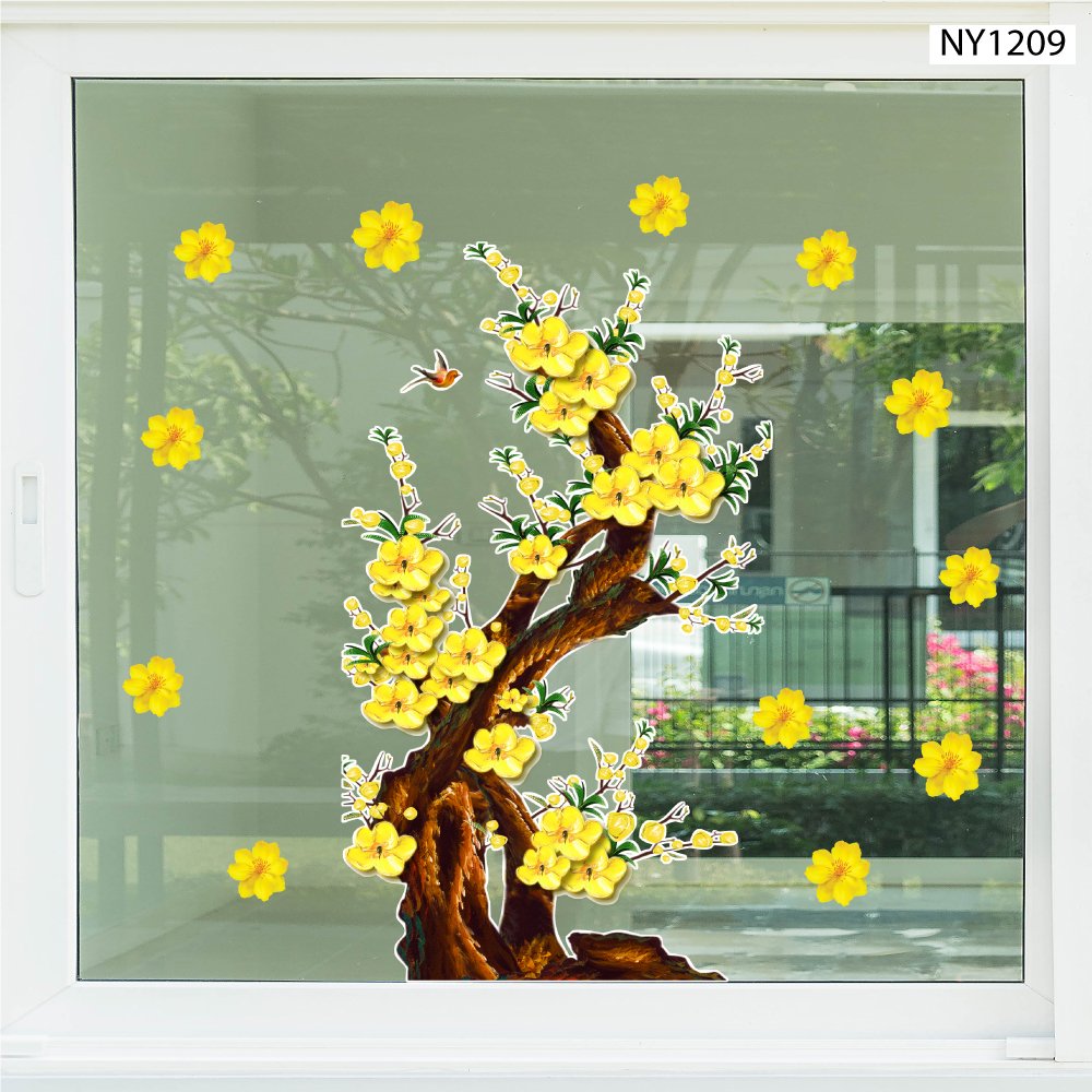 Decal Trang Trí Tết Cây Mai Vàng Phú Quý Mẫu 3