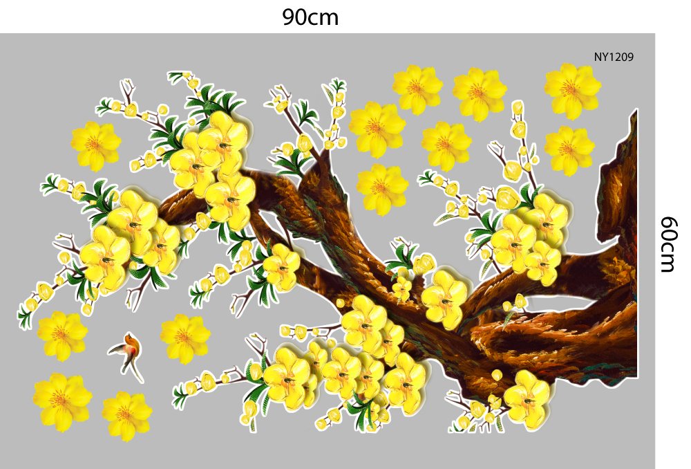 Decal Trang Trí Tết Cây Mai Vàng Phú Quý Mẫu 3