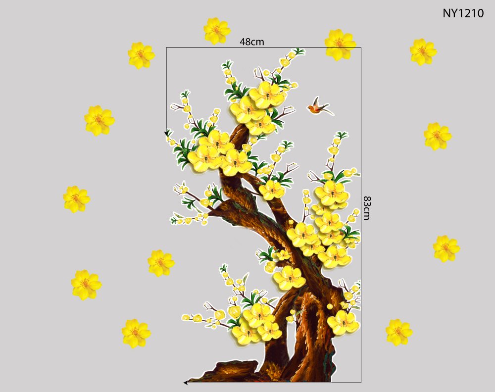 Decal Trang Trí Tết Cây Mai Vàng Phú Quý Mẫu 4