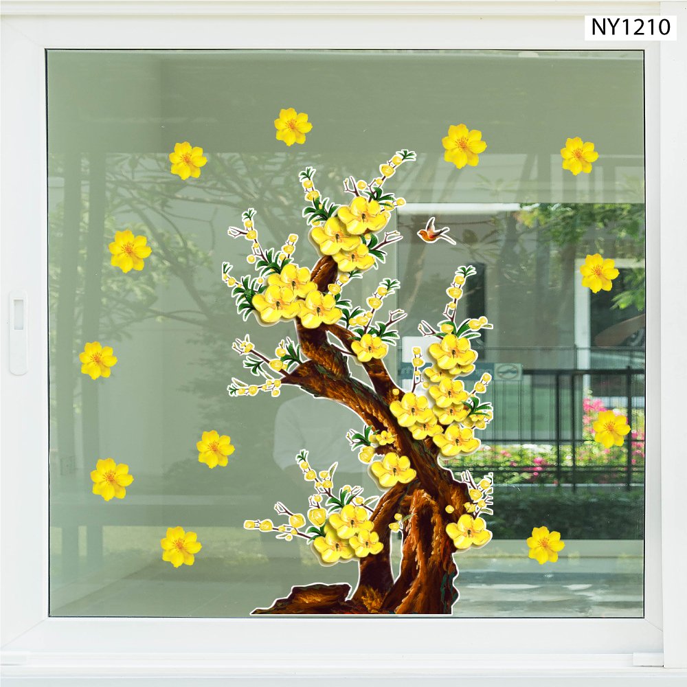Decal Trang Trí Tết Cây Mai Vàng Phú Quý Mẫu 4