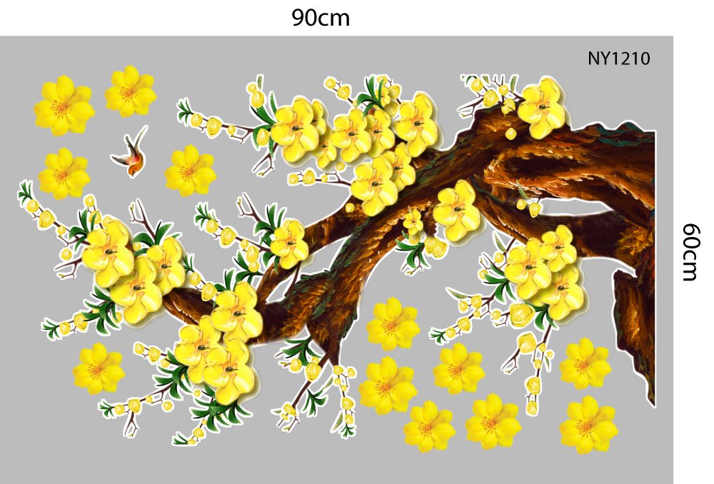Decal Trang Trí Tết Cây Mai Vàng Phú Quý Mẫu 4