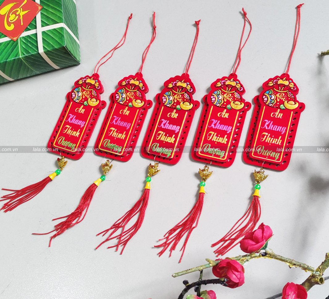 5 dây lộc treo nhung đỏ An khang thịnh vượng kim tuyến trang trí tết mẫu 728