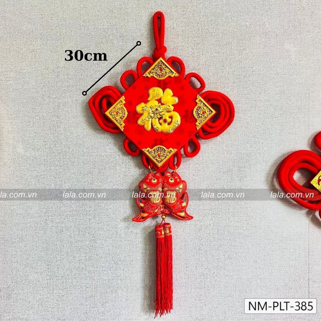 Liễn c&aacute; ch&eacute;p nhung đỏ 30cm chữ ph&uacute;c v&agrave;ng trang tr&iacute; tết mẫu 385