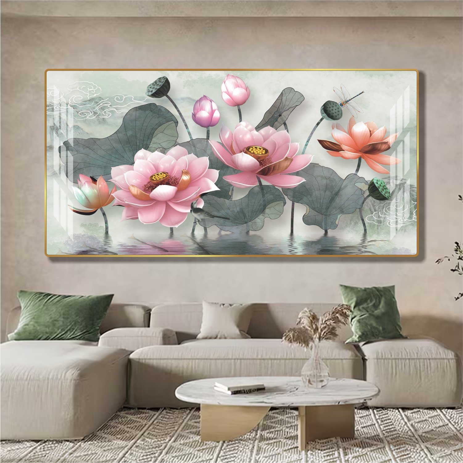 Tranh treo tường hoa sen nghệ thuật trang tr&iacute; mẫu 938