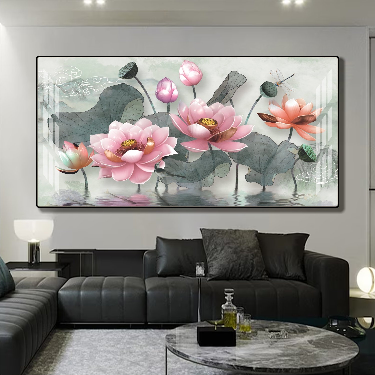Tranh treo tường hoa sen nghệ thuật trang tr&iacute; mẫu 938
