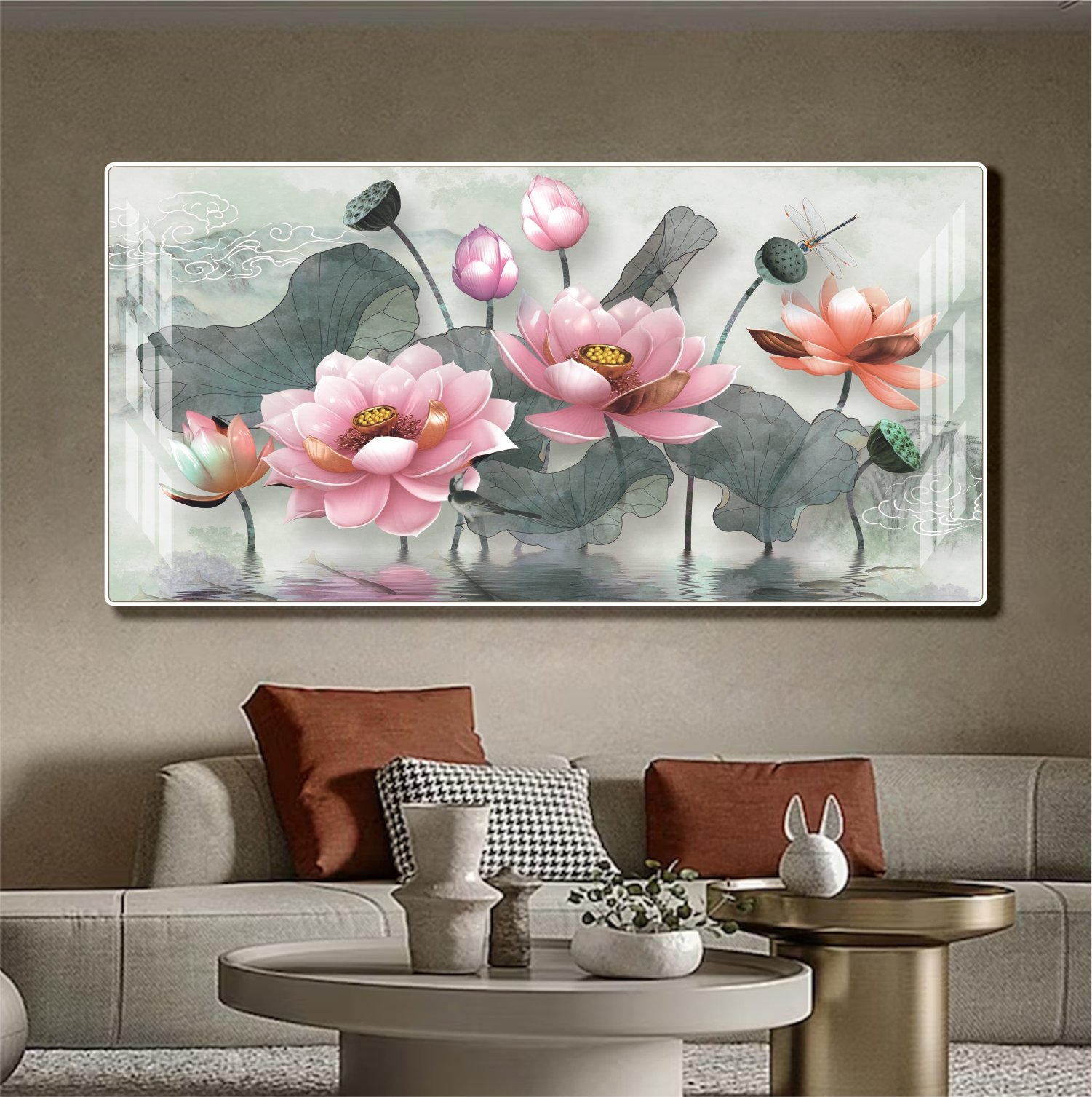 Tranh treo tường hoa sen nghệ thuật trang tr&iacute; mẫu 938