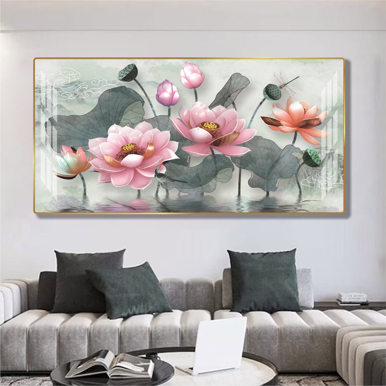 Tranh treo tường hoa sen nghệ thuật trang tr&iacute; mẫu 938