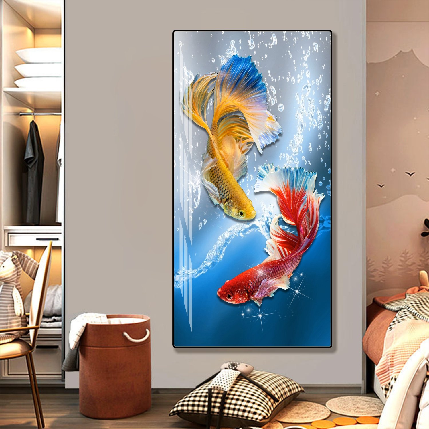 Tranh treo tường hoa nghệ thuật tối gi&atilde;n Nhật bản trang tr&iacute; ph&ograve;ng kh&aacute;ch mẫu 995